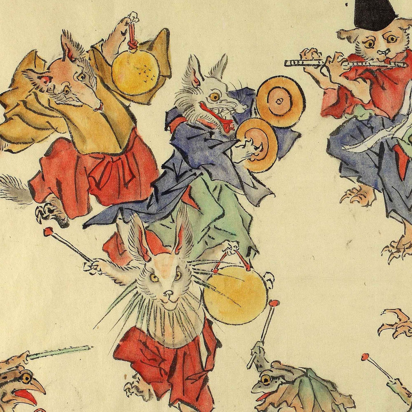 Animaux Dansant autour d’un Dieu Grenouille – Scène Musicale de Kyōsai