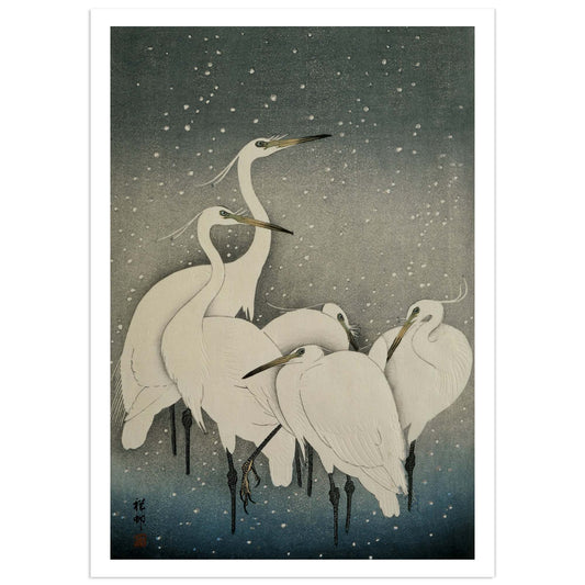 Reproduction d’estampe japonaise – Group of Egrets in the Snow d’Ohara Koson