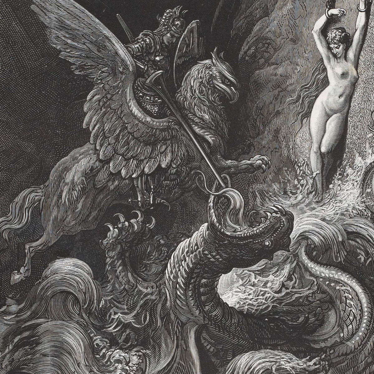 Roger combattant le monstre marin — Gustave Doré (Roland furieux)
