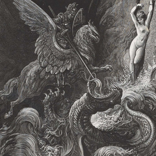 Ruggiero Fighting the Sea Monster — Gustave Doré (Orlando Furioso, 1879)