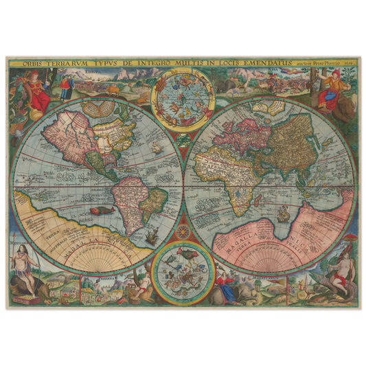 Double hemisphere antique map