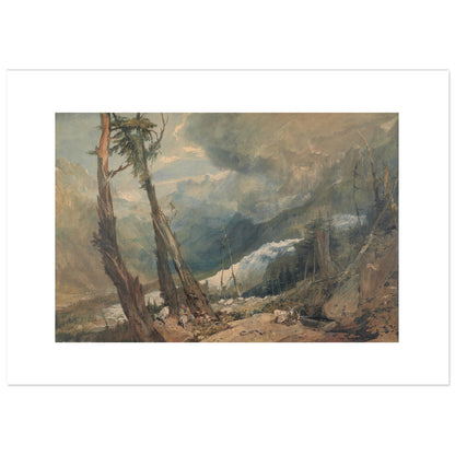 Mer de Glace, in the Valley of Chamouni by J.M.W. Turner: a vast glacier of jagged ice flows between towering Alpine mountain peaks