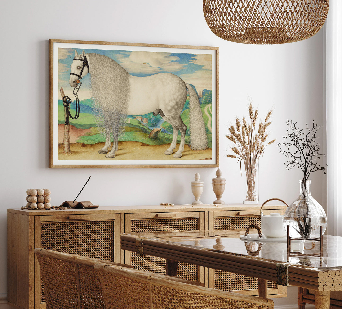 Dappled Gray Stallion Tethered in a Landscape