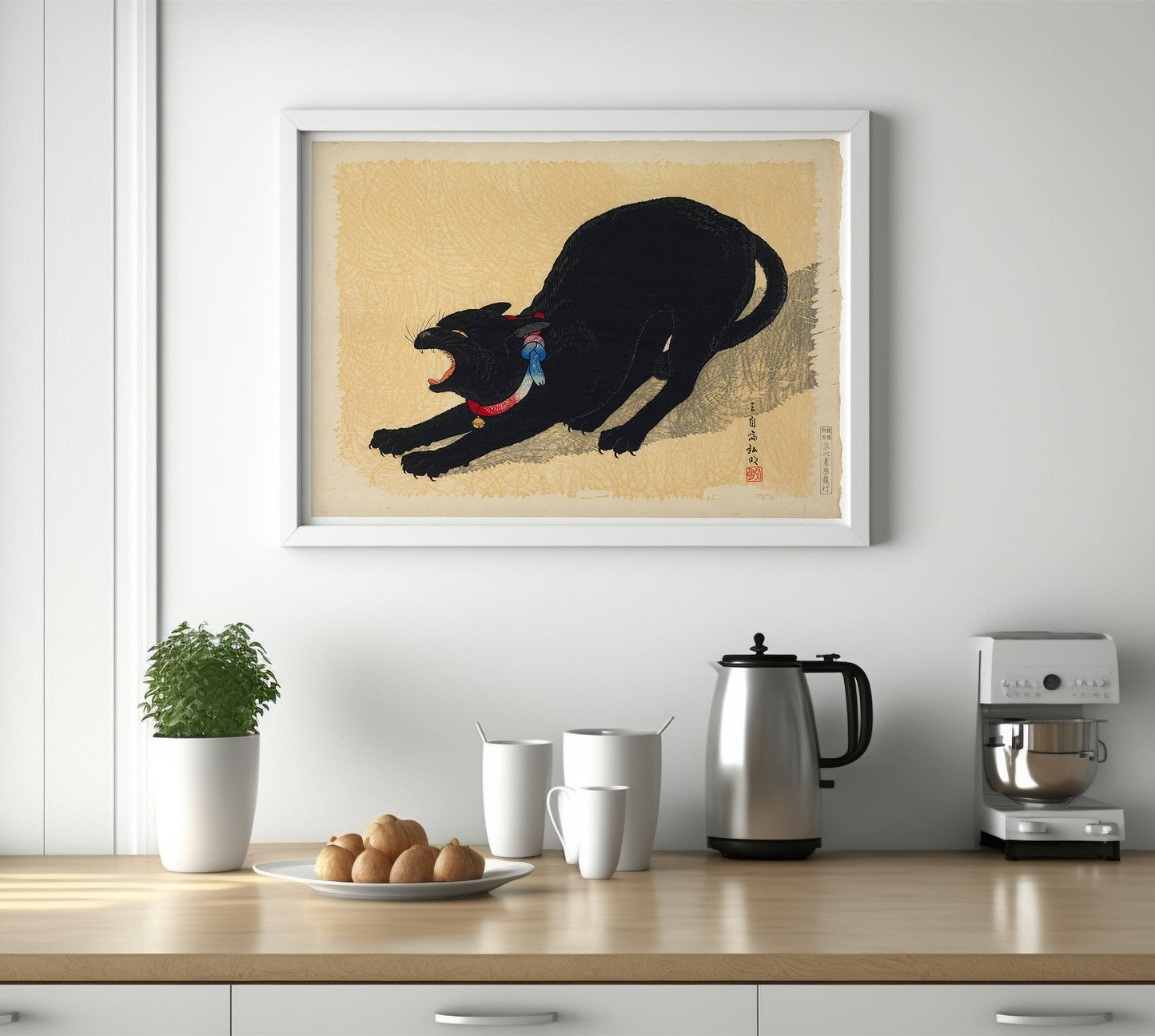 Affiche Takahashi Shotei "Chat noir qui s'étire"