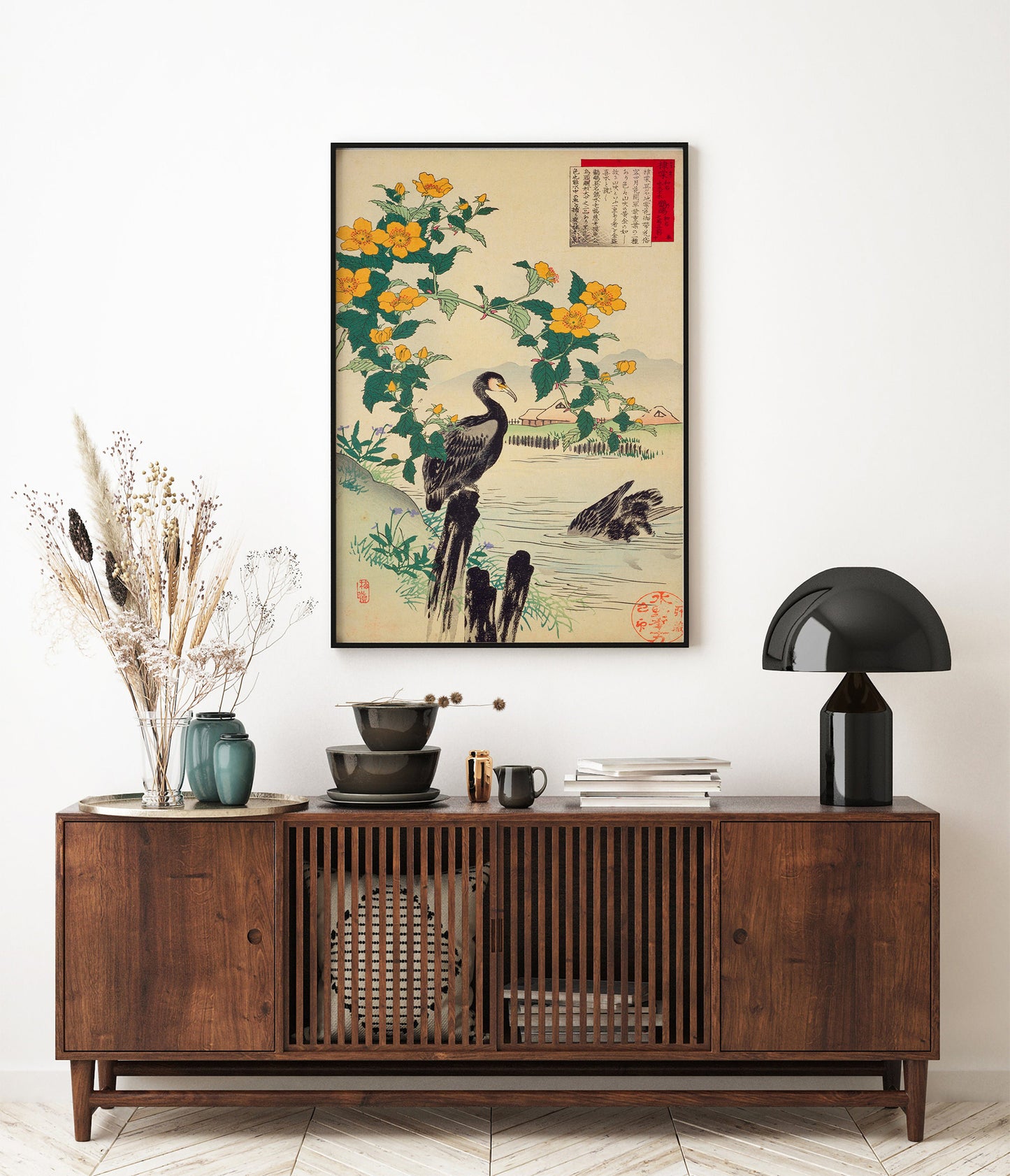 Kerria japonaise et cormorans